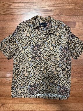 All Saints Beige and Brown Leopard Print Short Sleeve Button-Up Shirt - Medium